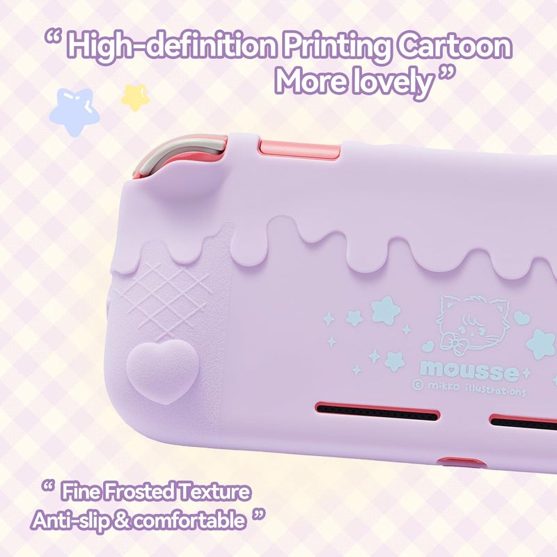 GEEKSHARE Silicone Protective Shell Compatible with Switch Lite, Sweet Soft Ice Cream Cover Case for Switch Lite with 2 Thumb Grip Caps - Purple Mikko - Image 4